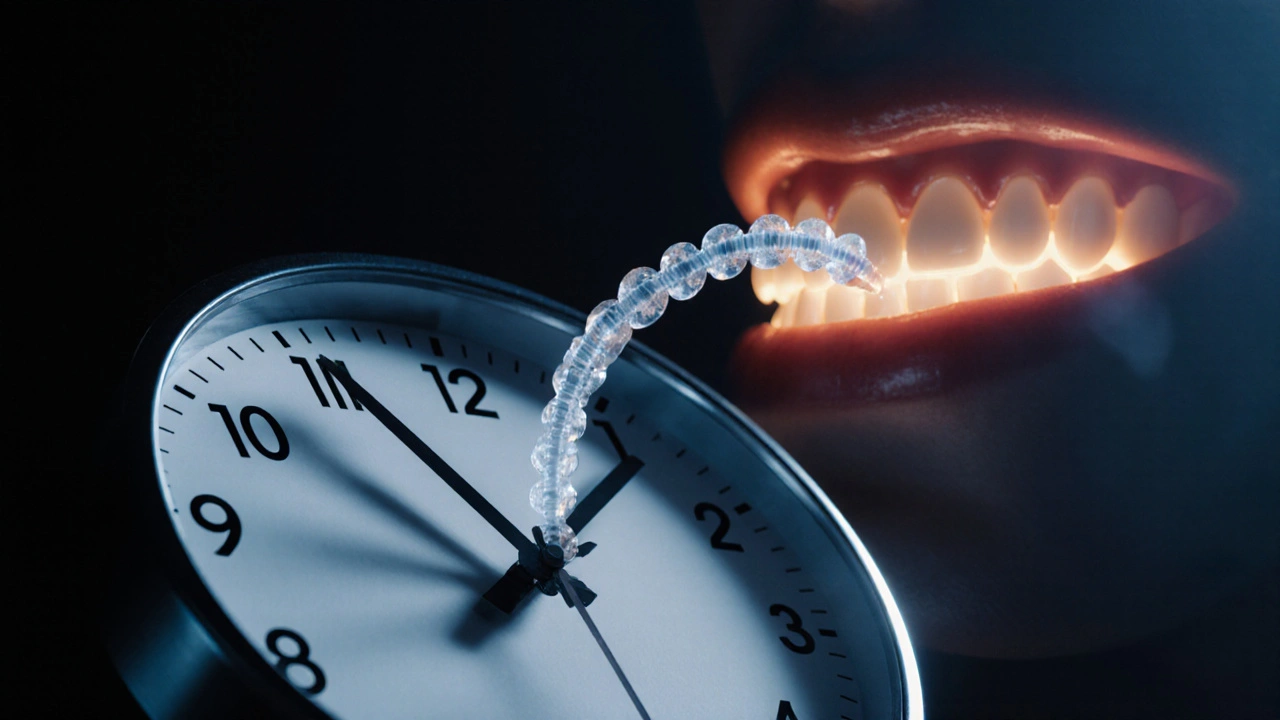 Clock with elastics as hands, symbolizing time and compliance in orthodontic treatment.