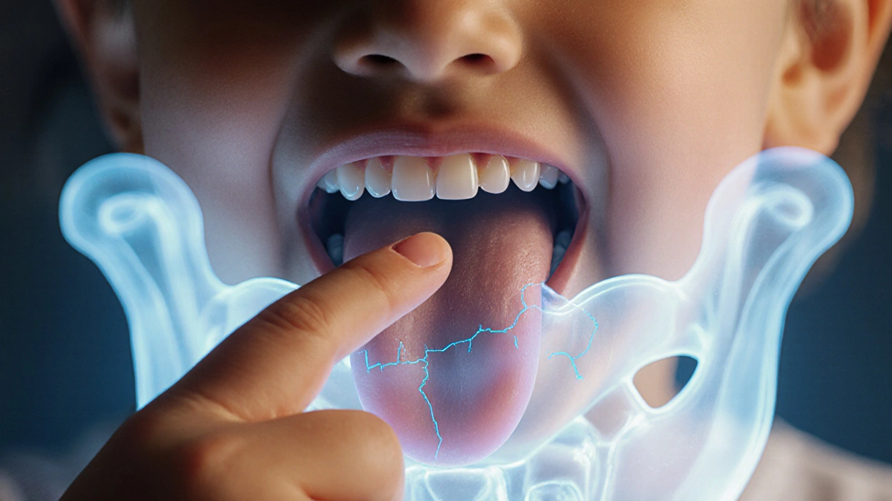 Dítě s jazykem, který tlačí na zuby, viditelně ovlivňuje kostní strukturu.