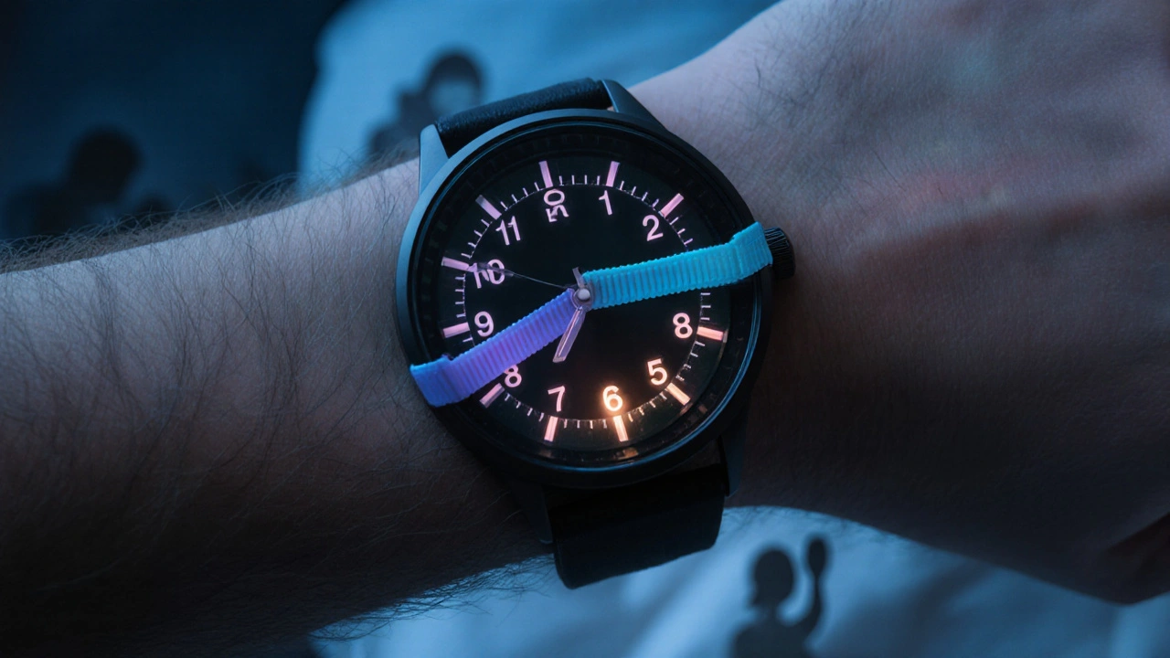 Hodinky s gumičkami místo čísel, symbolizující denní nosení