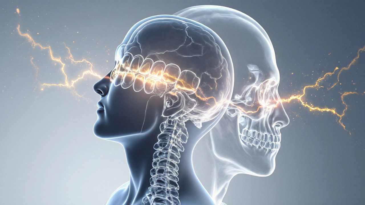 Profily hlavy s přehledem napětí z nepříslušně vyrovnaných zubů a uvolnění po ortodontické léčbě.