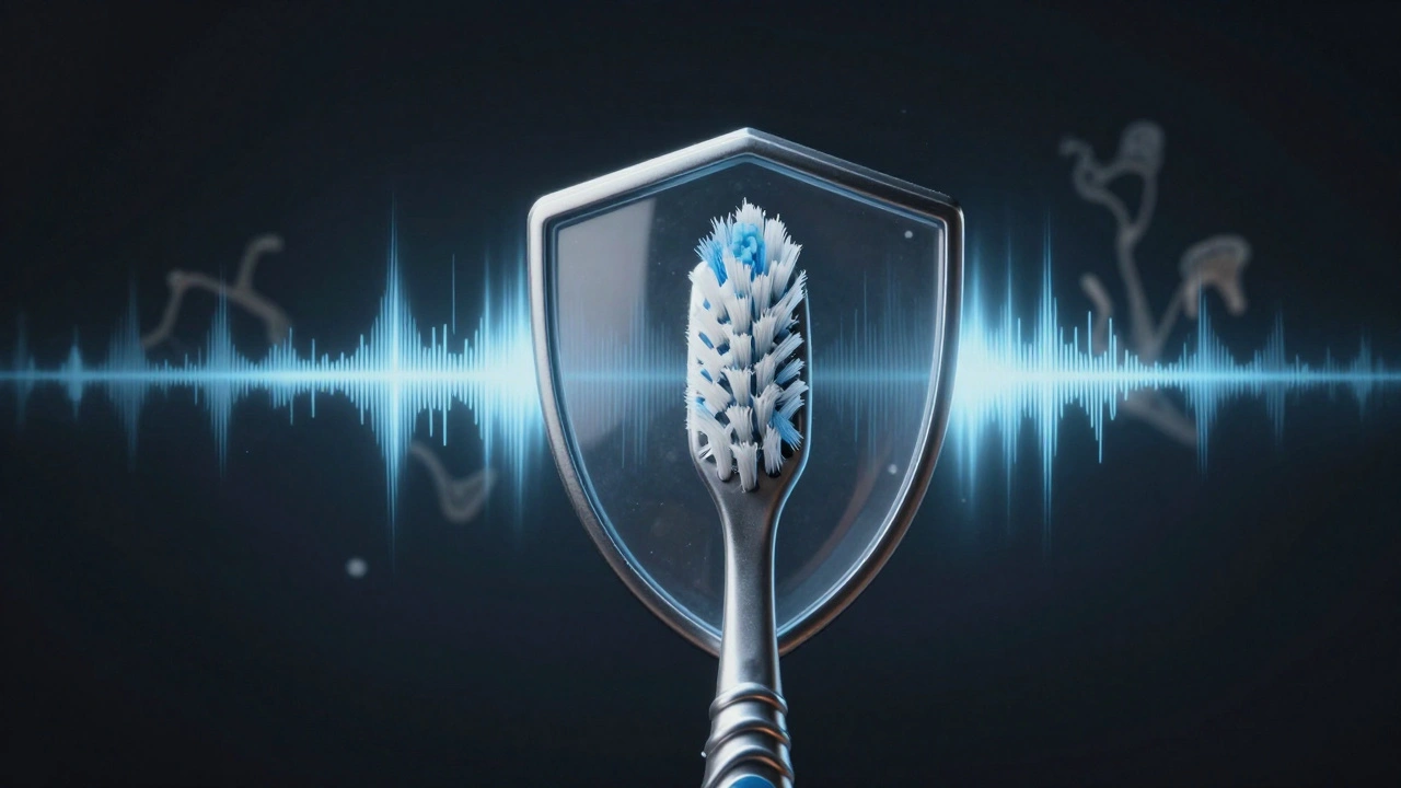 Sonický kartáček jako štít chrání zuby před plakem a bakteriemi.