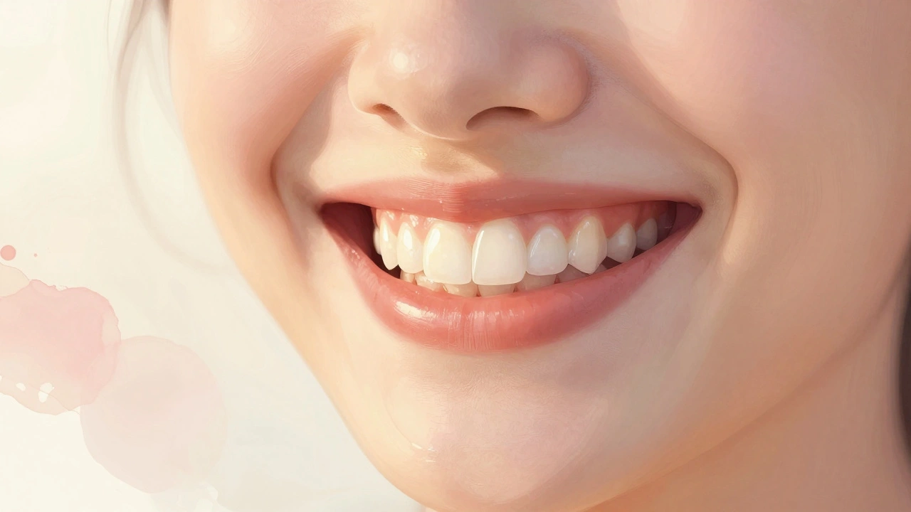 Zářivý úsměv s dokonalými fazetami, přirozeně odrážející světlo.