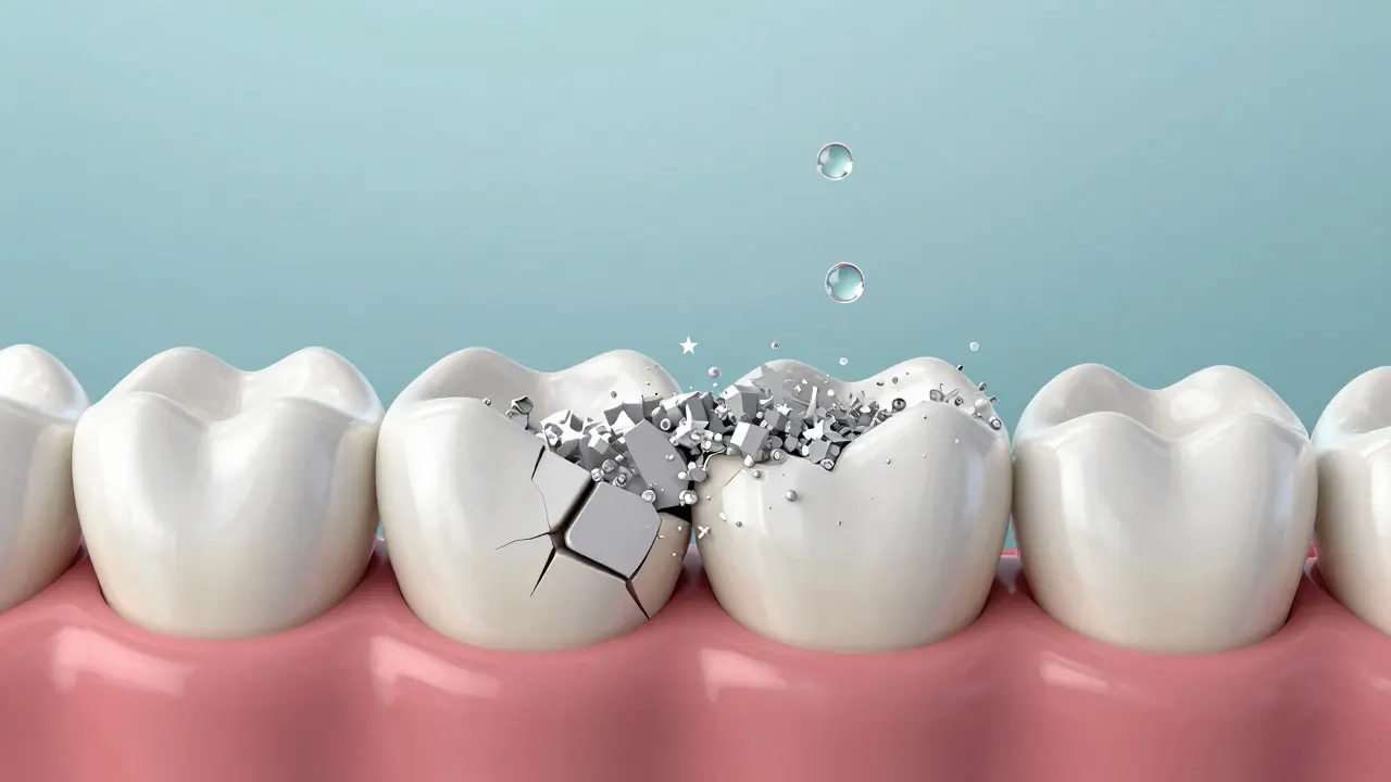 Zub se samovolně obnovuje díky minerálům ve slinách.