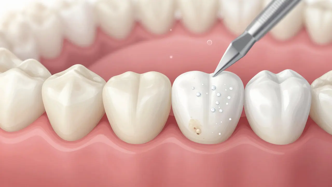 Příklad zubní skloviny s postupným odstraňováním pigmentů bělícím gelem.