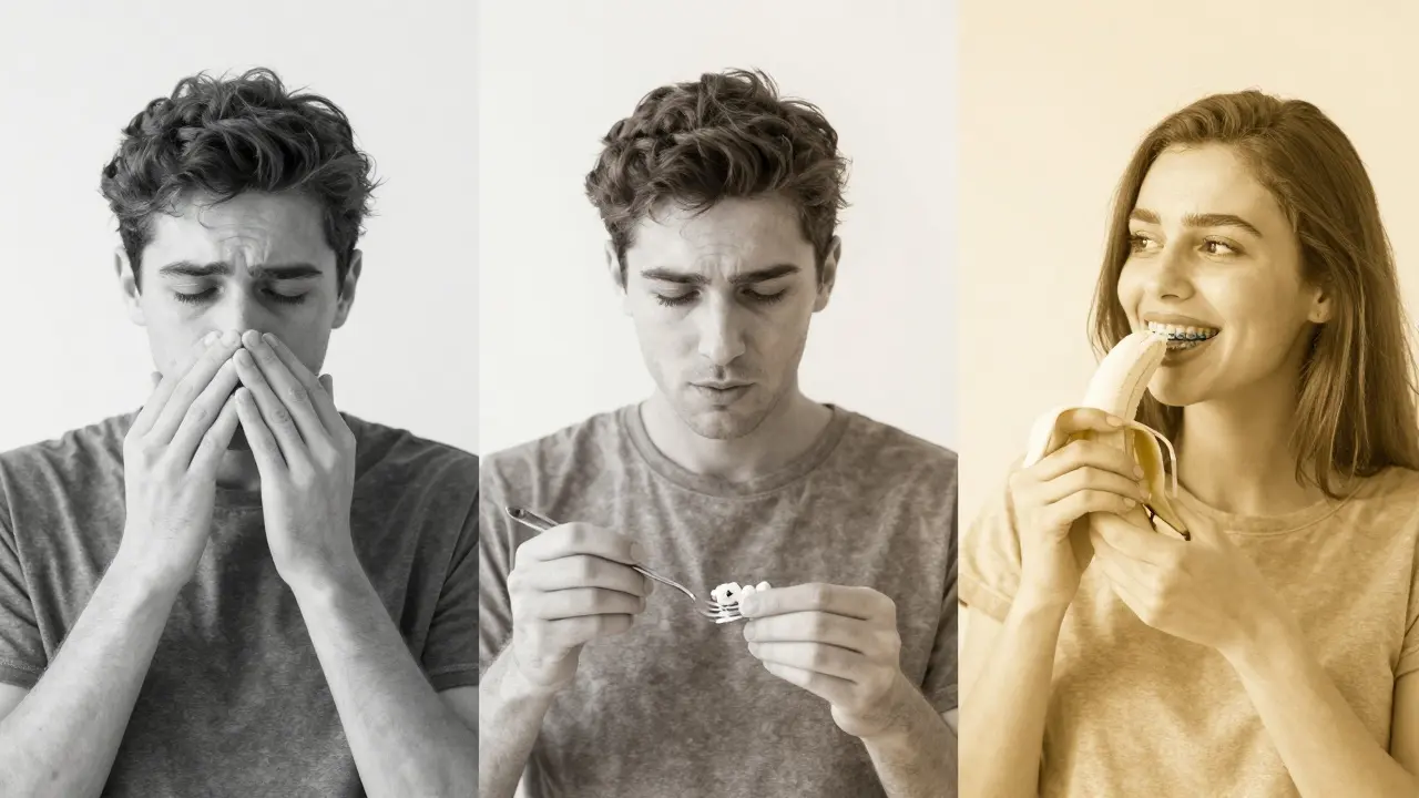 Tři fáze přizpůsobení jídlu s keramickými rovnátky: napětí, opatrnost, důvěra.