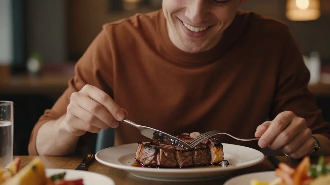 Člověk si s jistotou užívá jídlo díky pevným zubním implantátům.