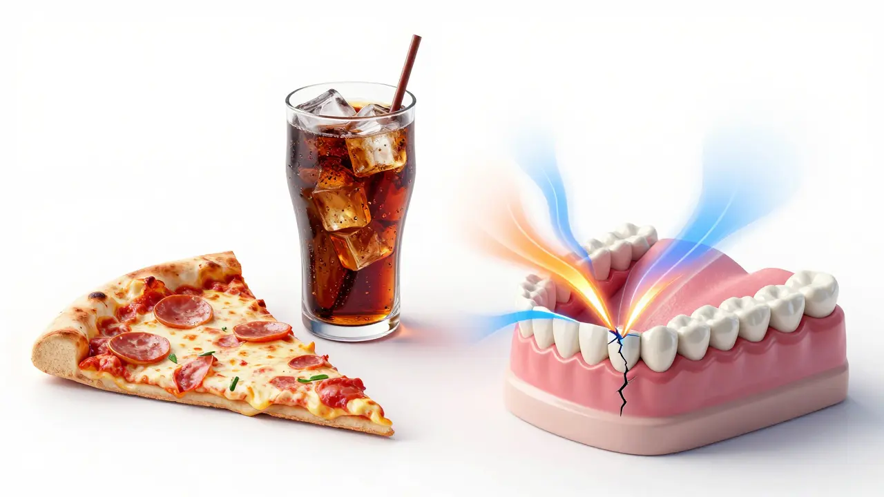 Ilustrace termického šoku a skřípání zubů