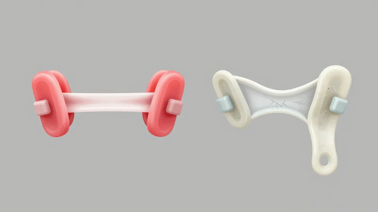 Porovnání nové a staré elastické gumičky na rovnátkách