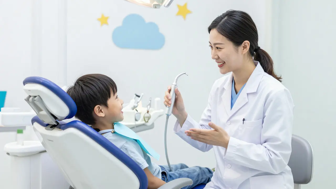 Dětský dentista při preventivní prohlídce