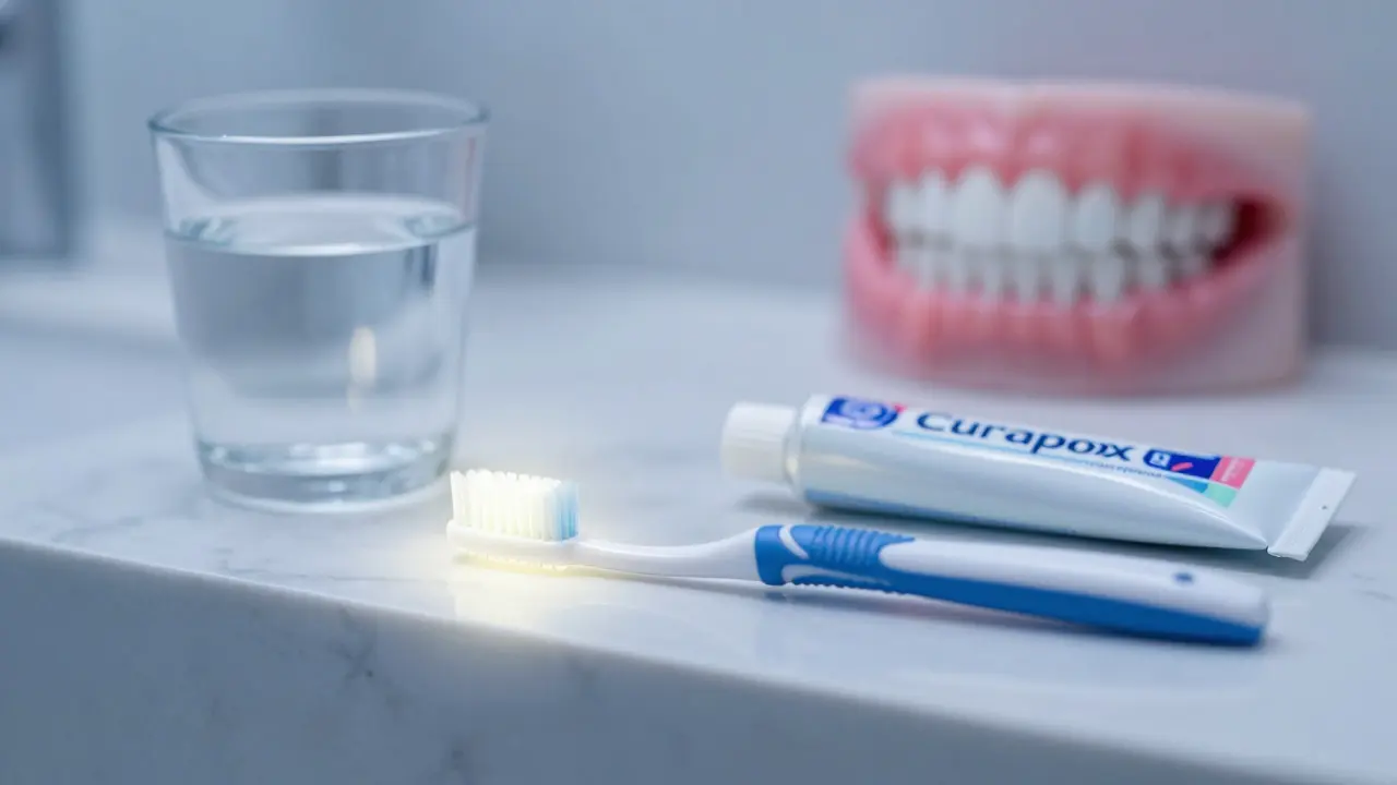 Moderní zubní kartáček na mramorové desce s důrazem na hygienu