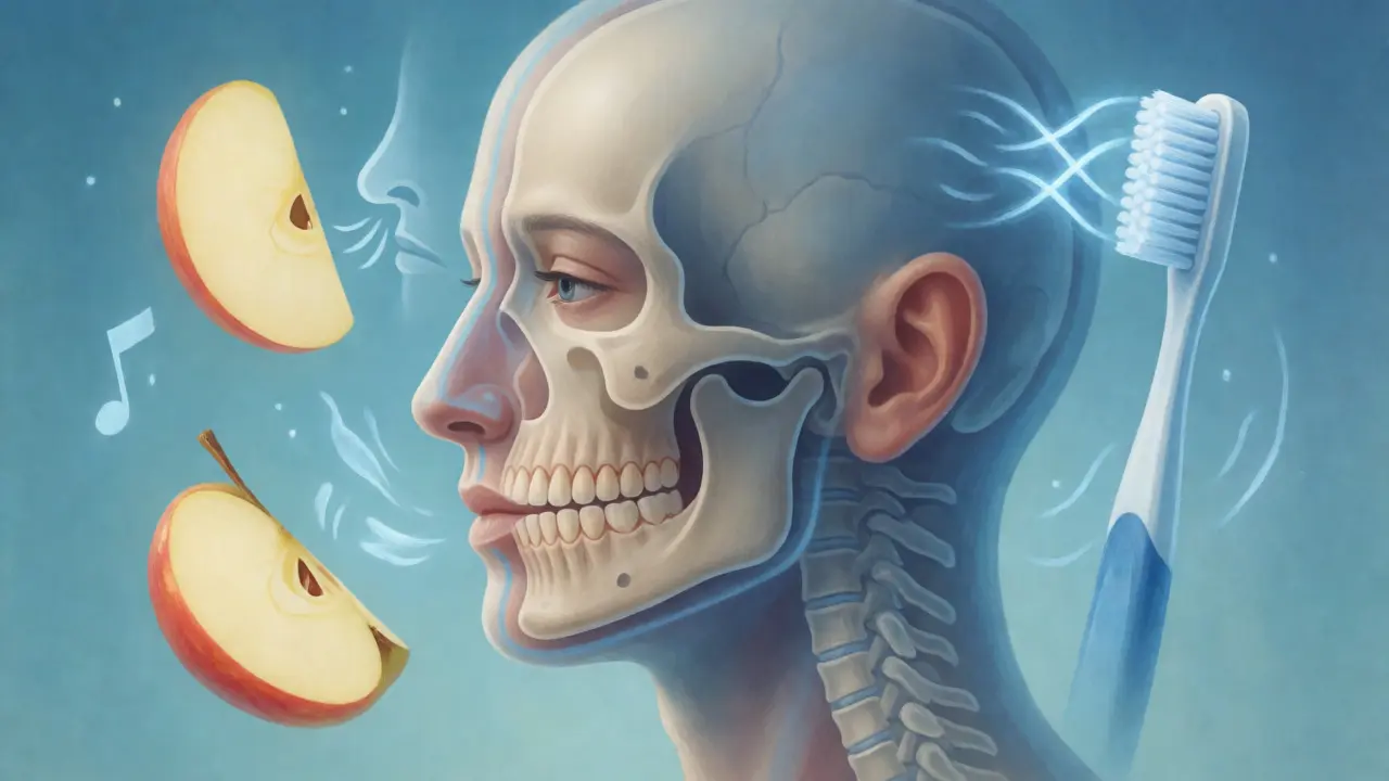 Konceptuální ilustrace zdravého úsměvu s prvky prevence a hygieny.
