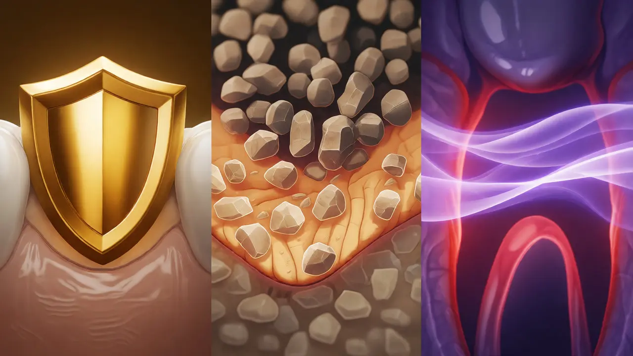 Konceptuální ilustrace tří mechanismů léčby citlivých zubů