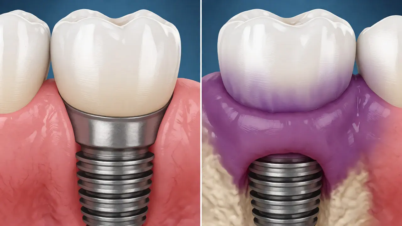 Porovnání zdravého implantátu a stavu s příznaky periimplantitidy